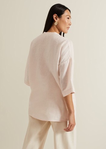 Phase Eight Posie Button Front Linen Shirts Pink Canada | NRLJUM-028